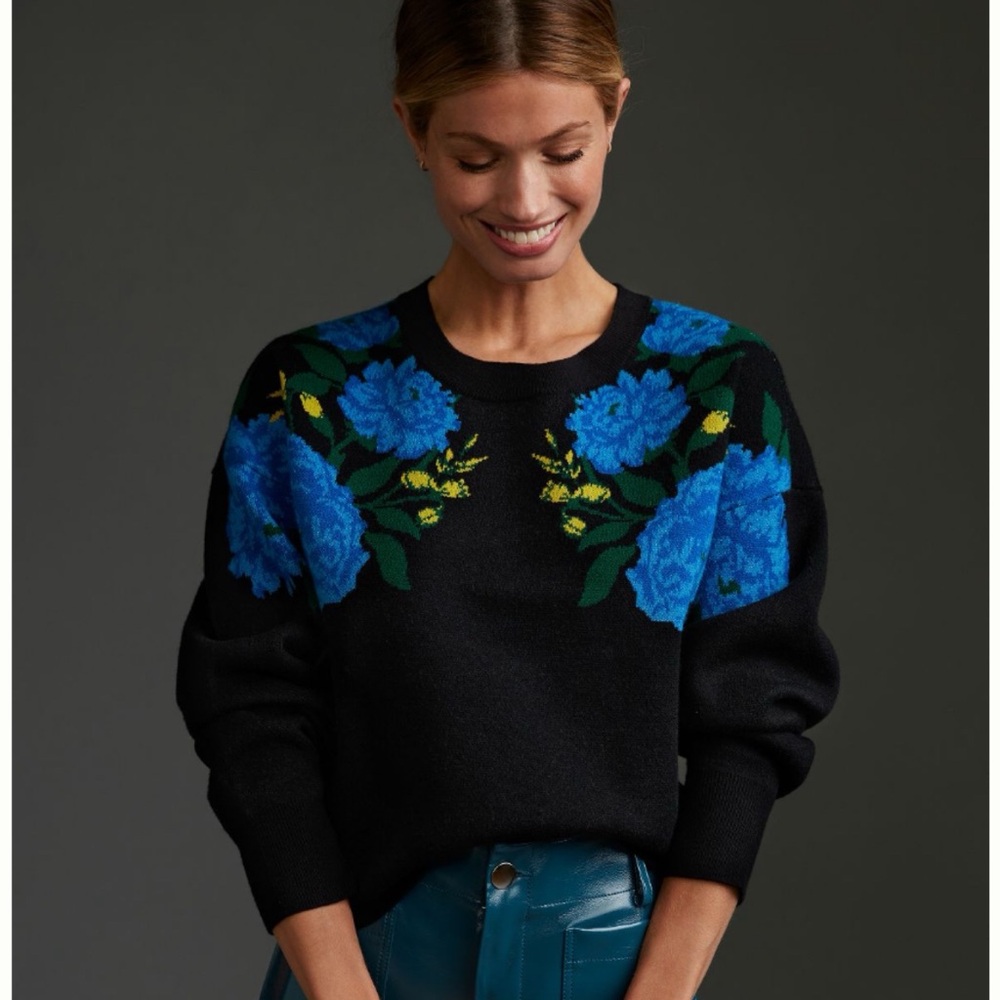 NWT Anthropologie Maeve The Camryn Cropped Crewneck Sweater XXS - Picture 1 of 13